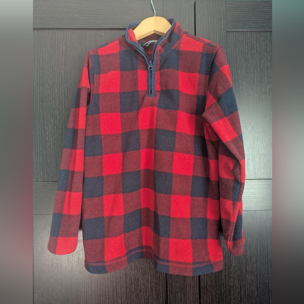 Lands' End Red and Black Plaid Fleece Pullover Youth S